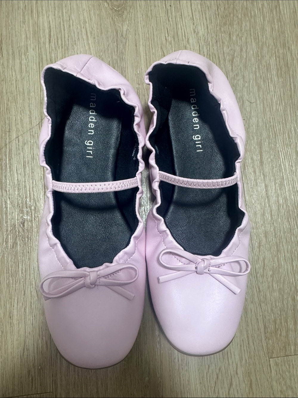 Madden Girl Light Pink Ballet Flats with Bow and Elastic Strap